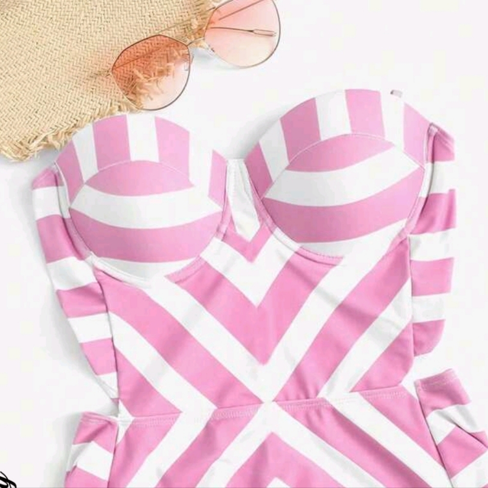 new pink and white stripe bathing suit swimsuit size xl pinup 50s retro barbie